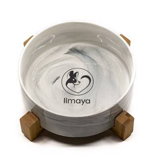 limaya  keramická miska pre psy a mačky žíhaná bielo šedá s dreveným podstavcom 21 cm značky limaya