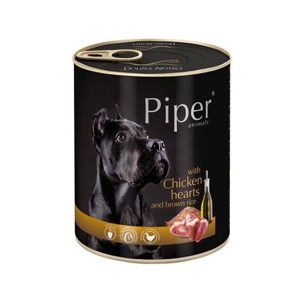 Piper  Konzerva pre psa kuracie srdiečka s hnedou ryžou 800g značky Piper