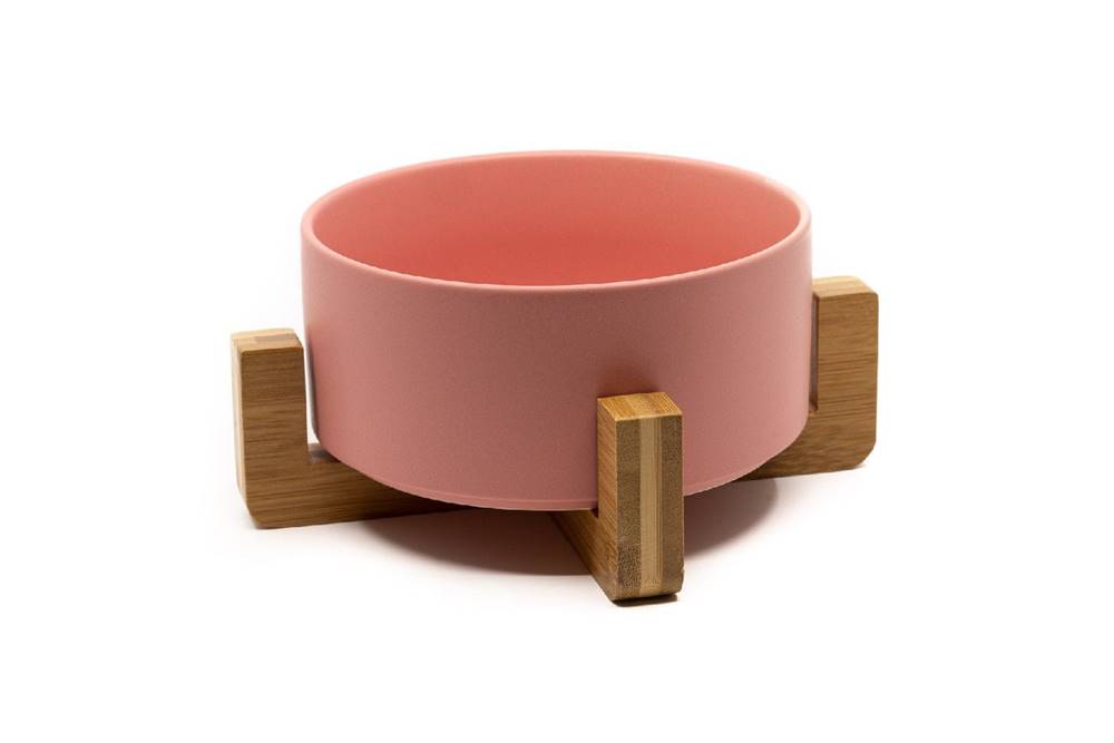 limaya  keramická miska pre psy a mačky s dreveným podstavcom ružová 13 cm značky limaya