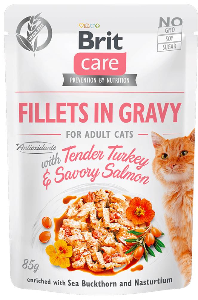 Brit  Care Cat Fillets in Gravy with Tender Turkey & Savory Salmon 24x85 g značky Brit