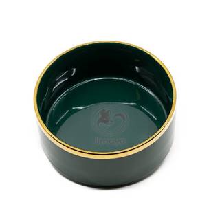 limaya keramická miska pre psy a mačky lesklá tmavo zelená so zlatým lemom 15, 5 cm