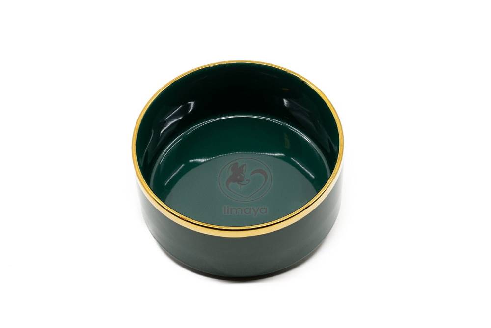 limaya  keramická miska pre psy a mačky lesklá tmavo zelená so zlatým lemom 15, 5 cm značky limaya