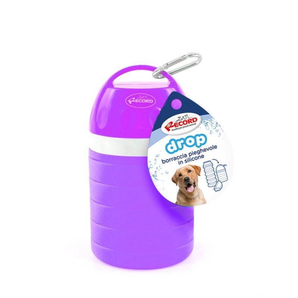 RECORD  Rastúca cestovná fľaša na vodu s miskou pre psa fialova značky RECORD