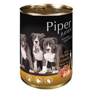 Piper  JUNIOR 400g kuracie žalúdky a hnedá ryža konzerva pre šteniatka značky Piper