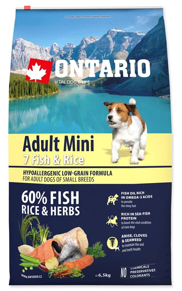 Ontario  Adult Mini 7 Fish & Rice 6, 5kg značky Ontario