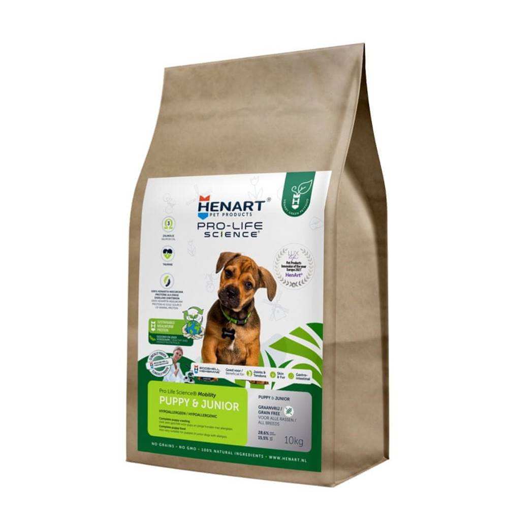 HenArt  Puppy & Junior 10kg – Hypoalergénne granule z hmyzieho proteínu značky HenArt
