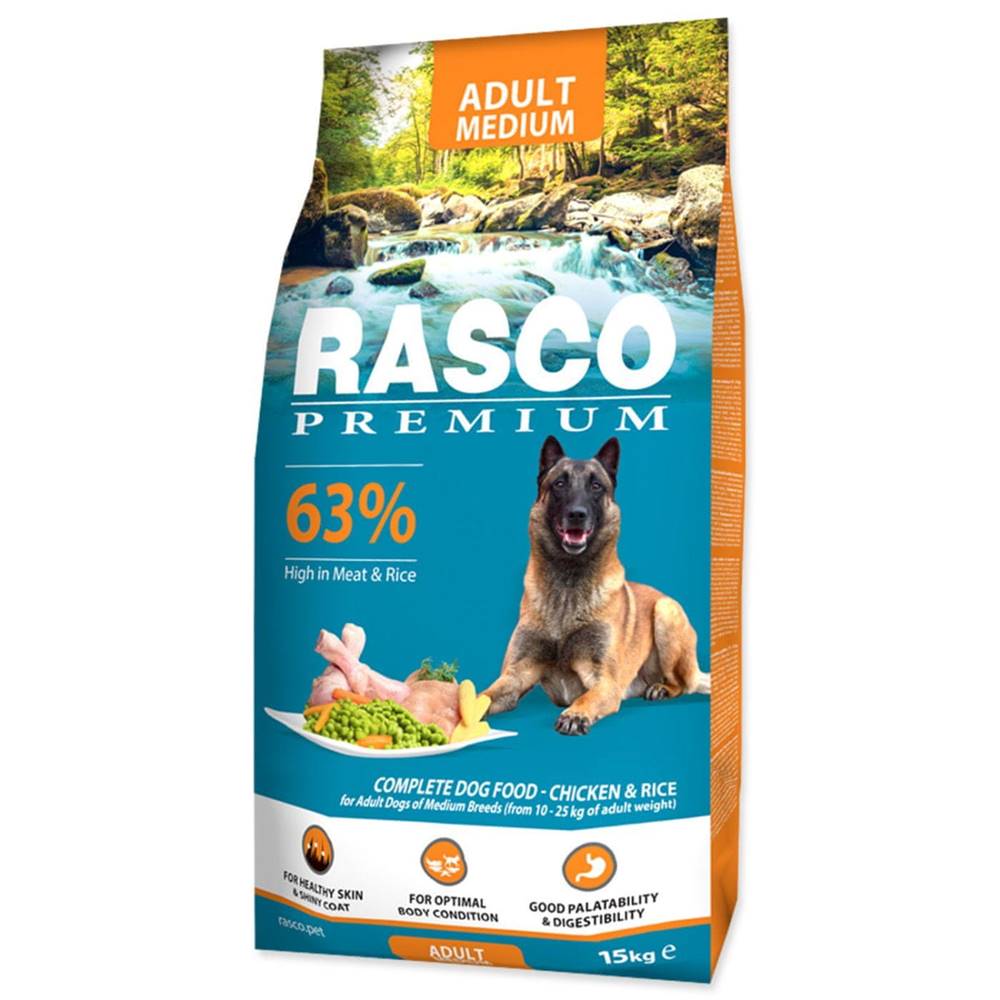 RASCO  Granule Premium Adult Medium kura s ryžou - 15 kg značky RASCO
