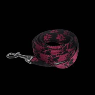 Palkar Vodítko z popruhu pre psov 150 cm x 20 mm čierno-ružová s labkami