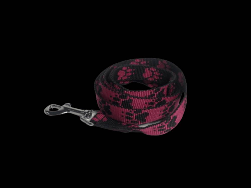 Palkar  Vodítko z popruhu pre psov 150 cm x 20 mm čierno-ružová s labkami značky Palkar