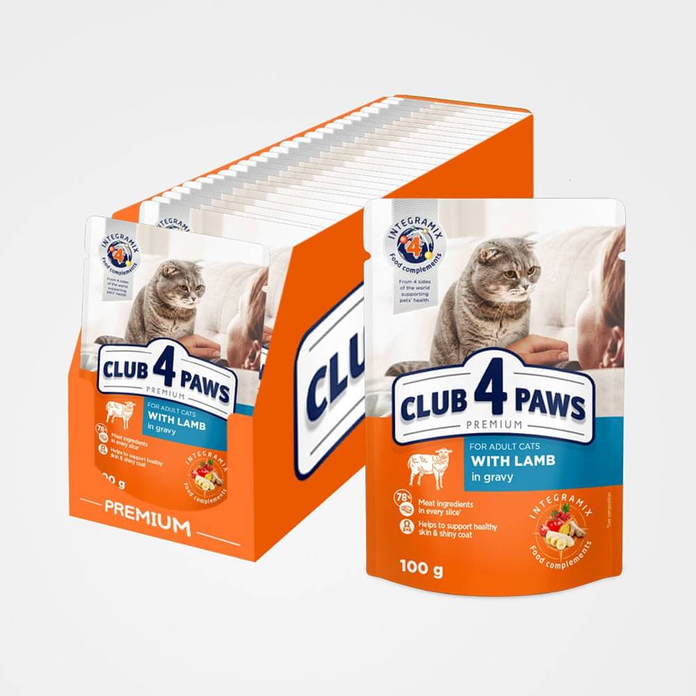 Club4Paws Premium  Kapsičky pre mačky s jahňacím mäsom v omáčke (24x100g) 2.4kg značky Club4Paws Premium