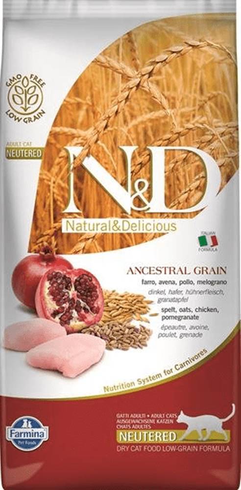 Farmina  N&D cat AG adult,  neutered,  chicken,  spelt,  oats & pomegranate 5kg značky Farmina