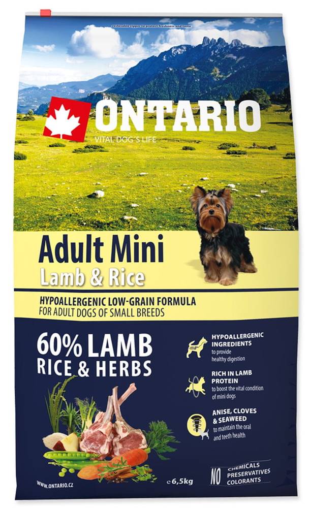 Ontario  Adult Mini Lamb & Rice 6, 5kg značky Ontario