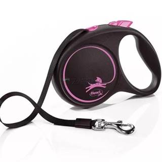 Flexi  Dog Samonavíjacie vodítko Black Design L páska (5m/50kg) Ružové značky Flexi