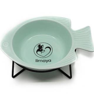 limaya  keramická miska pre psy a mačky v tvare rybky s kovovým podstavcom mentolová značky limaya