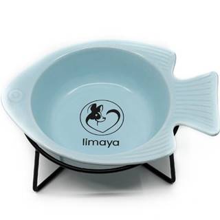 limaya  keramická miska pre psy a mačky v tvare rybky s kovovým podstavcom modrá značky limaya