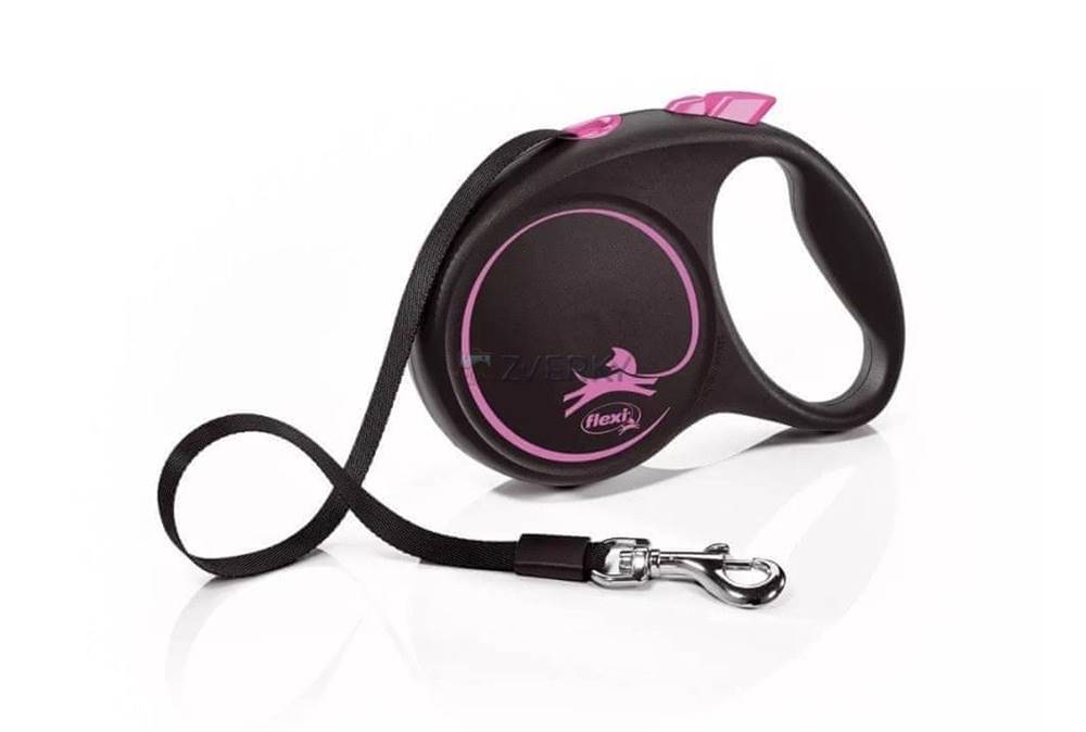 Flexi  Dog Samonavíjacie vodítko Black Design L páska (5m/50kg) Ružové značky Flexi