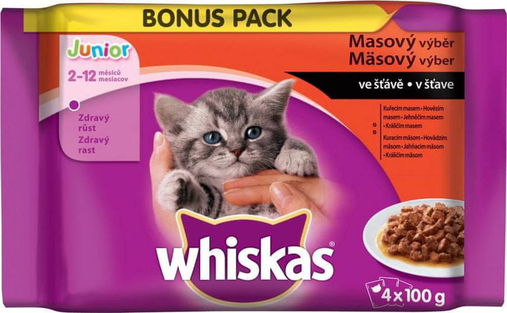 Whiskas  Výprodej  100gx 4ks kapsička junior masový výběr ve šťávě cat značky Whiskas