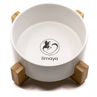 limaya keramická miska pre psy a mačky s dreveným podstavcom biela 15, 5 cm