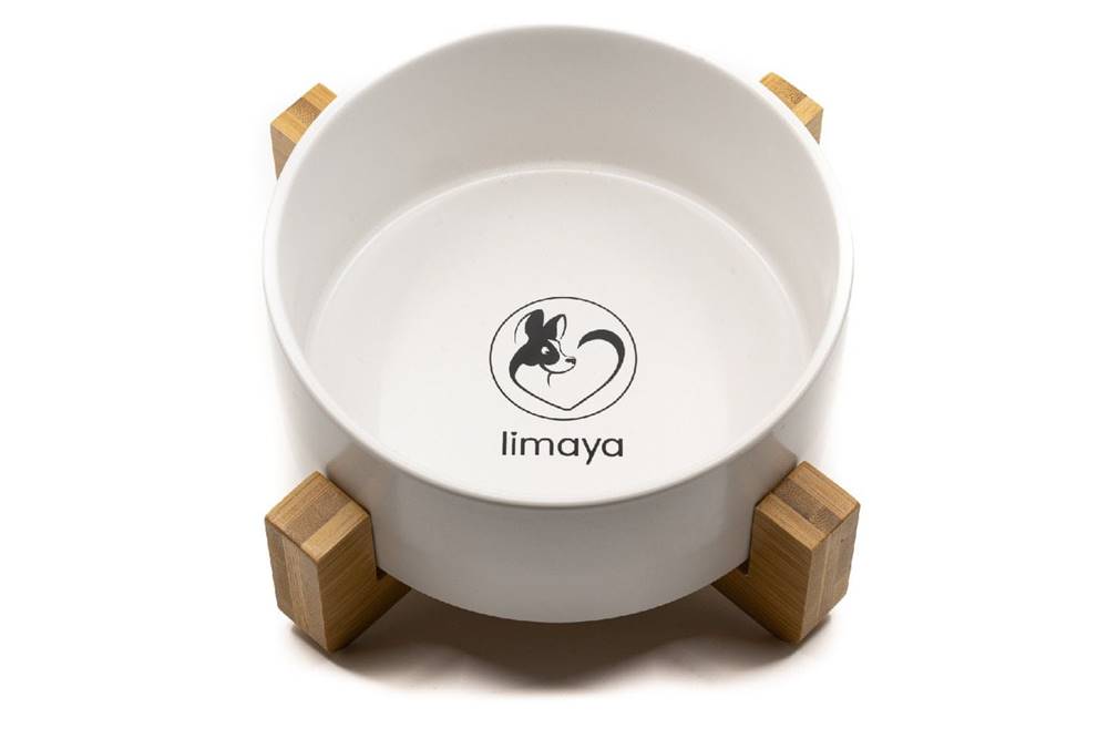 limaya  keramická miska pre psy a mačky s dreveným podstavcom biela 15, 5 cm značky limaya