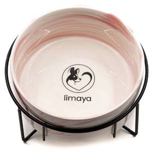 limaya  keramická miska pre psy a mačky s kovovým podstavcom žíhaná bielo ružová 15, 5 cm značky limaya