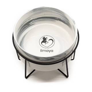 limaya keramická miska pre psy a mačky s kovovým podstavcom žíhaná bielo šedá 15, 5 cm