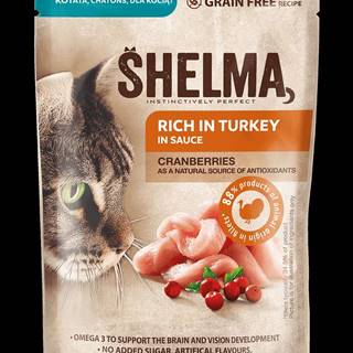 SHELMA  Bezobilné dusené filetky pre mačiatka s morčacím a brusnicami 28x85 g značky SHELMA