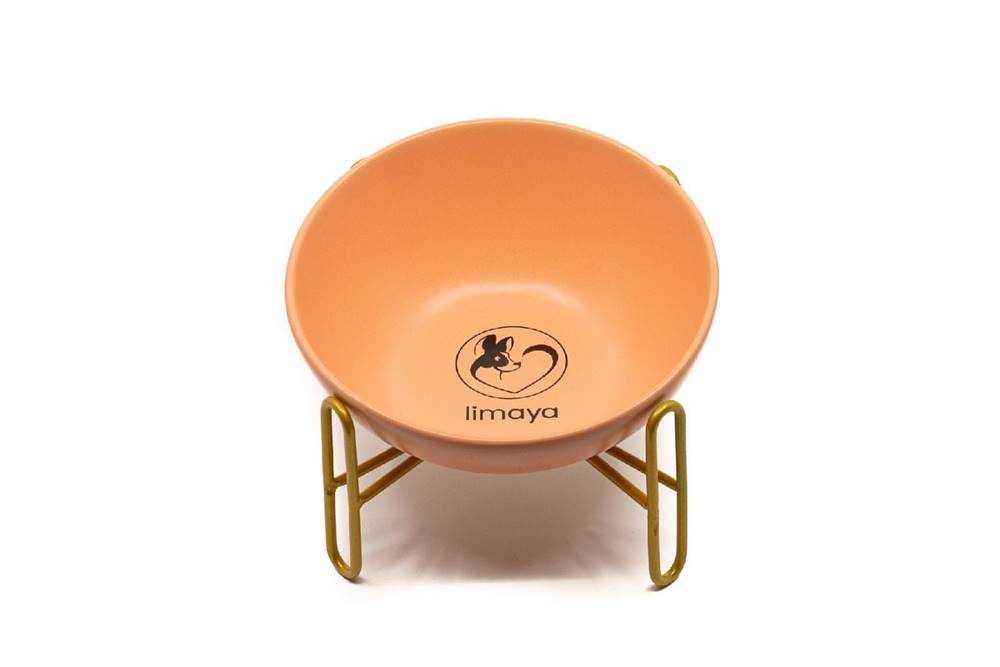 limaya  keramická miska pre psy a mačky s kovovým podstavcom oranžová skosená 18 cm značky limaya