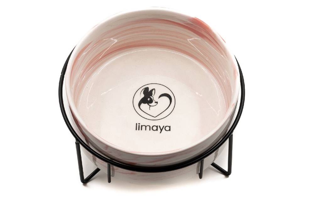 limaya  keramická miska pre psy a mačky s kovovým podstavcom žíhaná bielo ružová 15, 5 cm značky limaya
