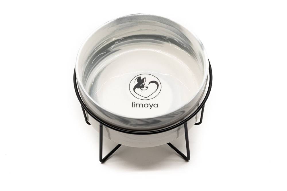 limaya  keramická miska pre psy a mačky s kovovým podstavcom žíhaná bielo šedá 15, 5 cm značky limaya