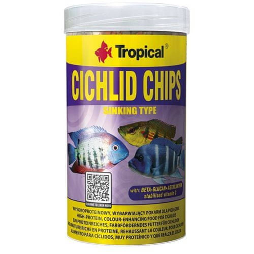 TROPICAL  Cichlid Chips 250ml/130g vyfarbujúce krmivo pre cichlidy značky TROPICAL