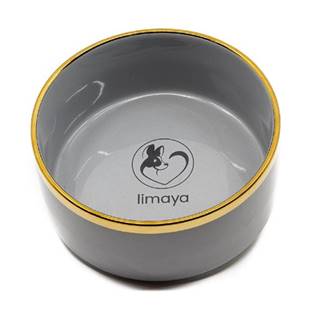 limaya keramická miska pre psy a mačky lesklá šedá so zlatým lemom 15, 5 cm