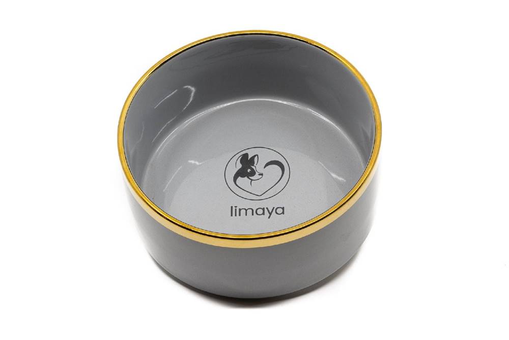 limaya  keramická miska pre psy a mačky lesklá šedá so zlatým lemom 15, 5 cm značky limaya