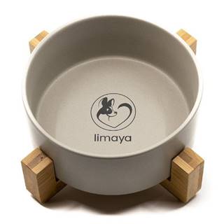 limaya keramická miska pre psy a mačky s dreveným podstavcom sivá 21 cm