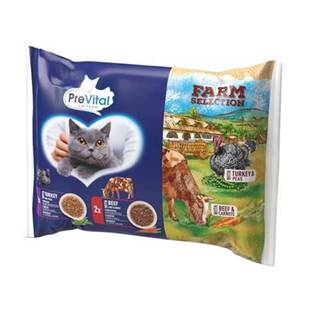 PreVital  Farm Selection 4x85g kapsičky pre mačky 2xhovädzia-mrkva + 2xmorka-hrášok značky PreVital