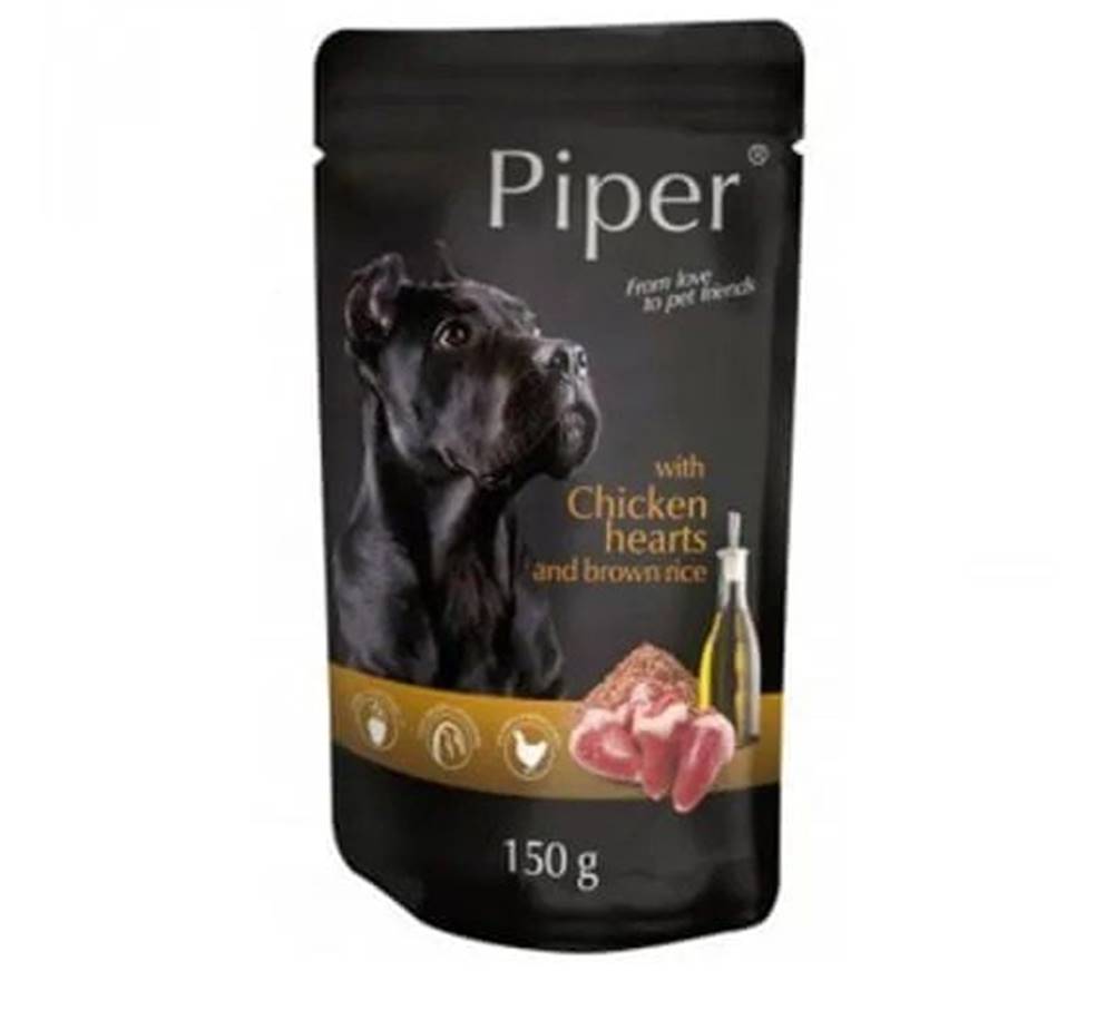 Piper  Kapsička pre psa s kuracími srdciami a hnedou ryžou 150g značky Piper
