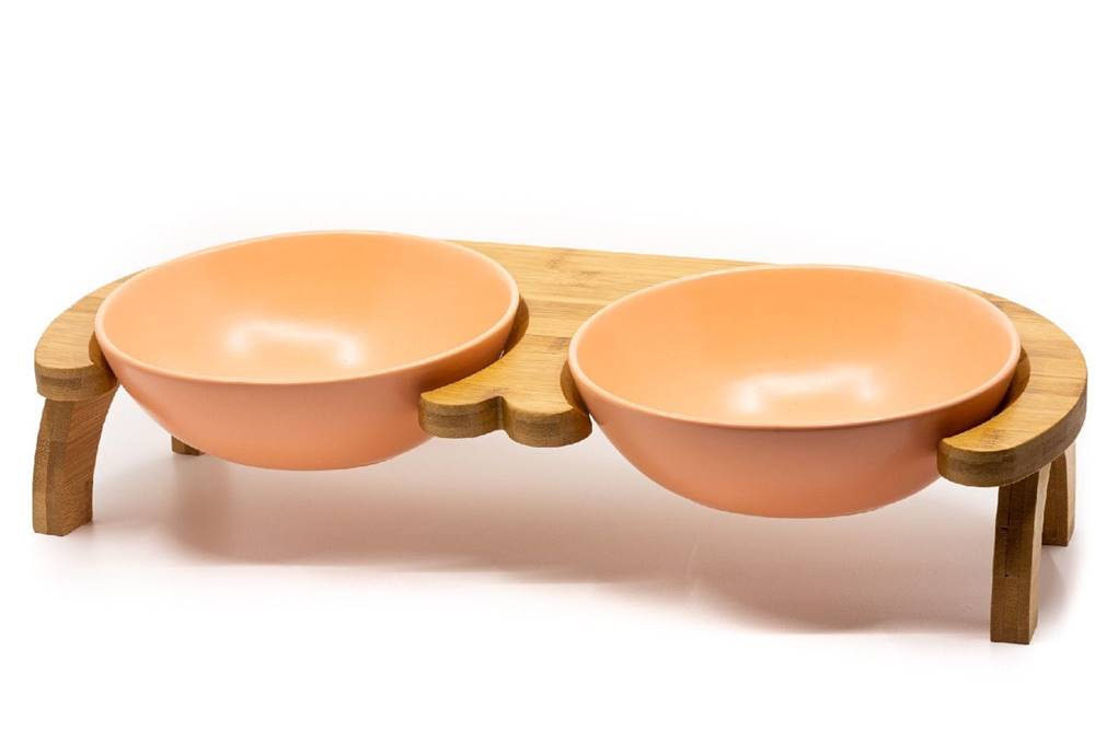 limaya  keramická dvojmiska skosená s dreveným podstavcom pre psy a mačky oranžová 15 cm značky limaya