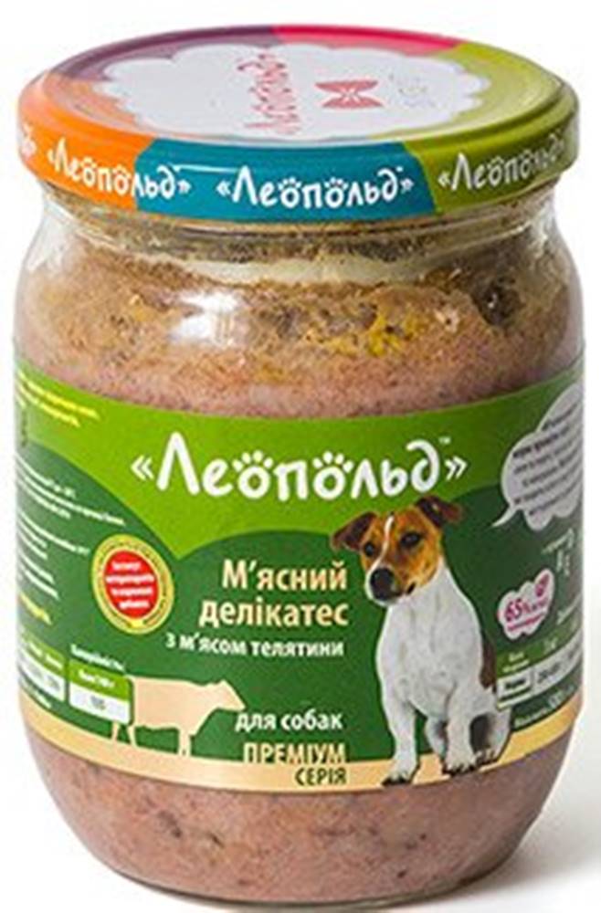 Leopold  Premiova konzerva v skle pre dospelych psov s teľacím mäsom 6x500 g značky Leopold