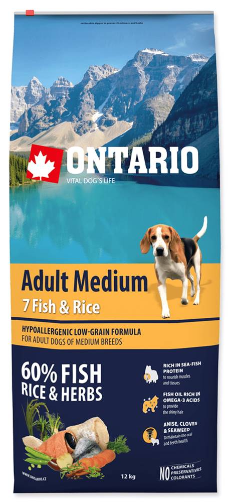 Ontario  Adult Medium 7 Fish & Rice 12kg značky Ontario