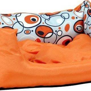 Argi Pelech pre psa obdĺžnikový s vankúšom - oranžový so vzorom - 76 x 60 x 20 cm