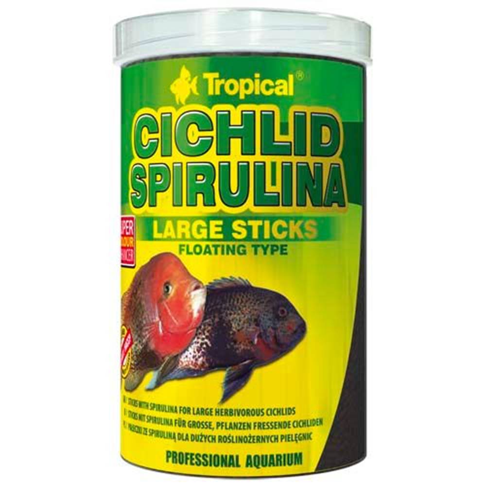 TROPICAL  Cichlid Spirulina Large Sticks 1000ml/300g krmivo vo forme plávajúcich tyčiniek pre veľké cichlidy značky TROPICAL