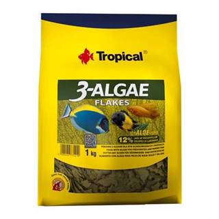 TROPICAL  3-Algae Flakes 1kg krmivo s riasami pre sladkovodné a morské ryby značky TROPICAL